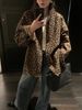 Women's American Retro Leopard Print Polo Collar Shirt Jacket For Women Early Autumn Lazy Style Loose Elegant Mid-Length Trench_voghion.com
