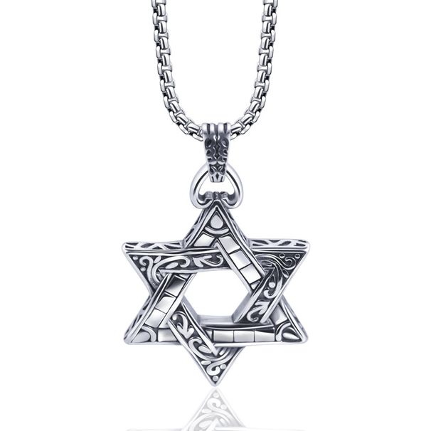 Collana con ciondolo esagramma in acciaio inossidabile da uomo - Catena in acciaio al titanio resistente per stile hip-hop retrò_voghion.com