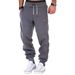 Men's Casual Jogger Pants With Leather Label - Polyester Fleece-Lined Sweatpants For Winter, Elastic Cuffs, Relaxed Fit, Solid Color_voghion.com