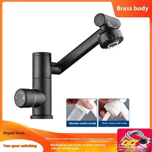 Full Copper Bathroom Faucet With Digital Display & Swivel Spout_voghion.com