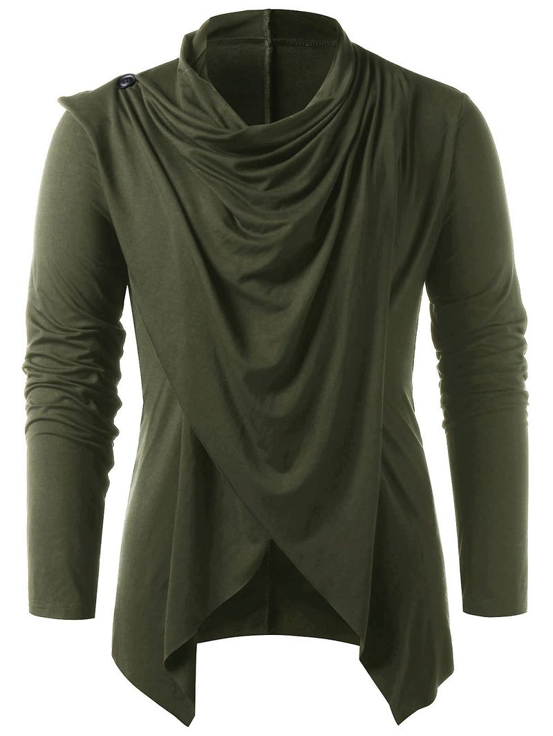 Exklusive Herrenbekleidung Modisches, einfarbiges Cardigan-Design Langarm-T-Shirt für Herren_voghion.com