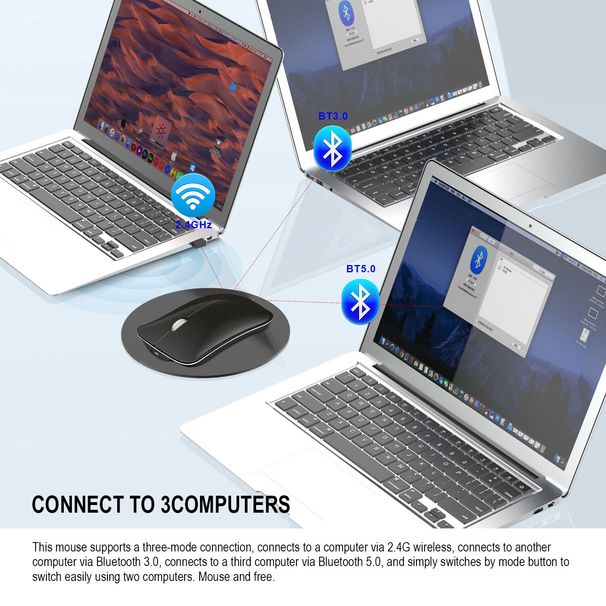 T23 bright black the third mock examination mute wireless mouse 2.4G+BT3.0+BT5.0 charging model_voghion.com