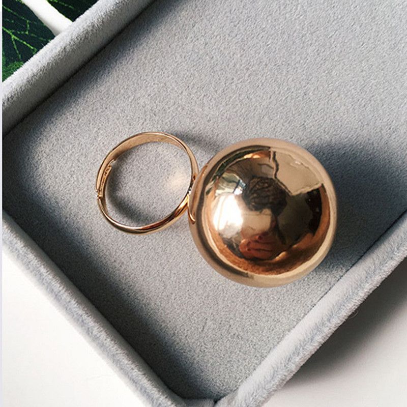 Trendy Personality Large Metal Round Ball Open Exaggerated Creative Index Finger Ring Decoration_voghion.com