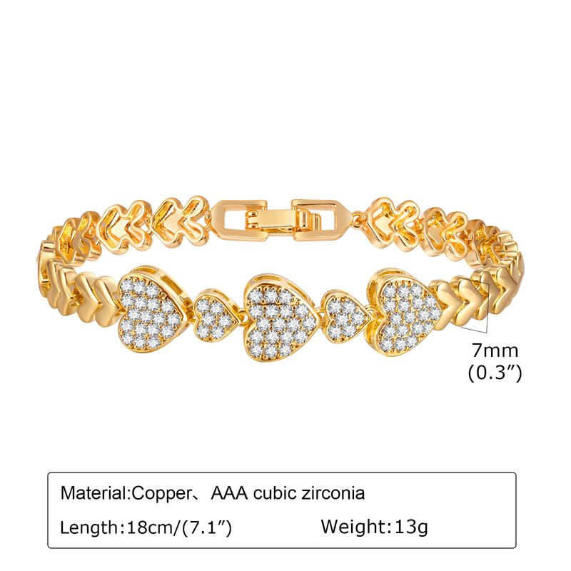 Bracciale in zircone con foglia di rame e catena cubana Infinity in oro a forma di cuore, gioielli da donna PBR083_voghion.com