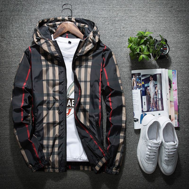 6681 e giacca autunnale Versione coreana Felpa con cappuccio slim fit alla moda Cappotto a quadretti da uomo primaverile versatile_voghion.com