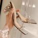 Light Luxury Gold Style Rhinestone Transparent High-heeled Straight Strap With Thick Heels Outdoor Wear, Square Headed_voghion.com