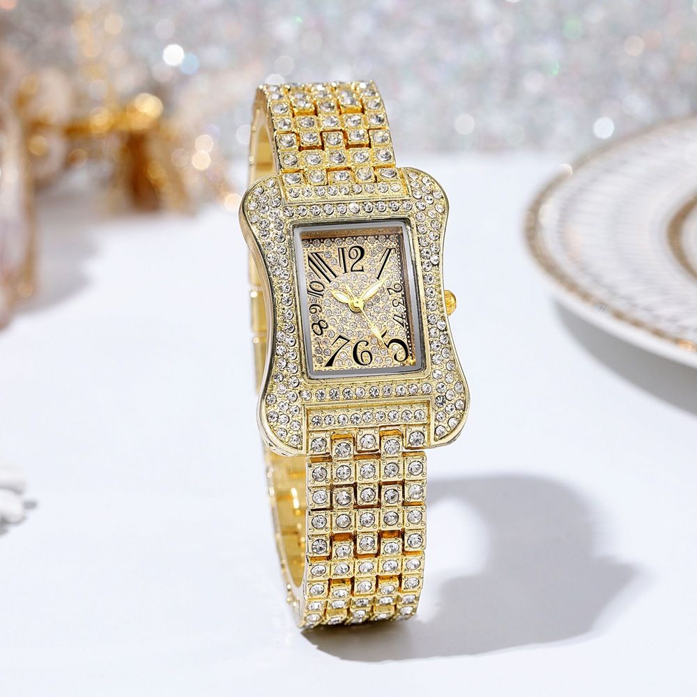 Ορθογώνιο πολυτελές γυναικείο ρολόι με διαμάντια, γυναικείο βραχιόλι, ρολόι δώρων, βραχιόλι_voghion.com