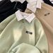 Men's Long-Sleeve Polo Shirt – Retro-Inspired Stand Collar Pullover With Colorblock Design (Black/Green/Khaki)_voghion.com