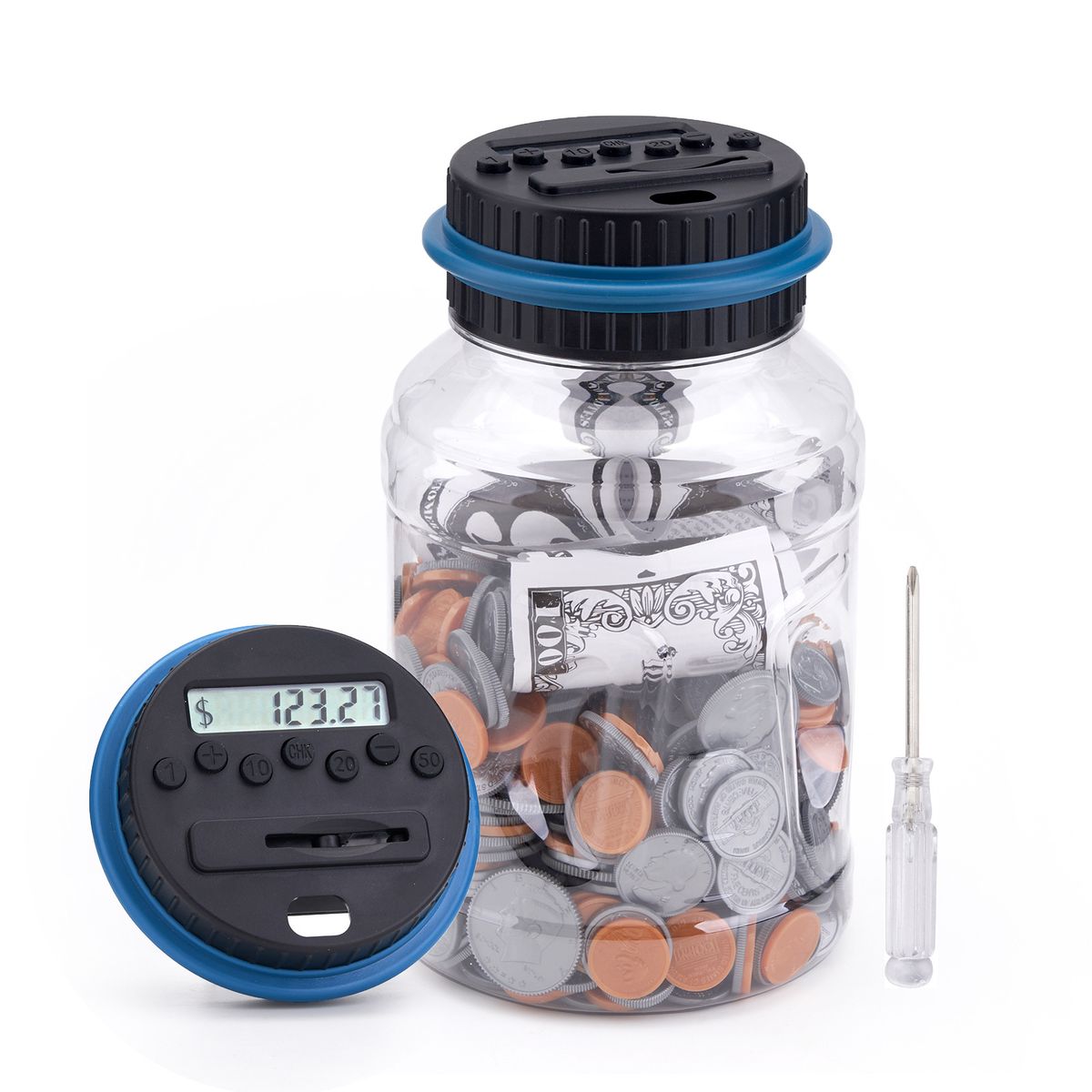 A terceira geração de cofrinho de contagem reconhece a quantidade de moedas dos EUA e display LCD, e o botão de quantidade de notas_voghion.com