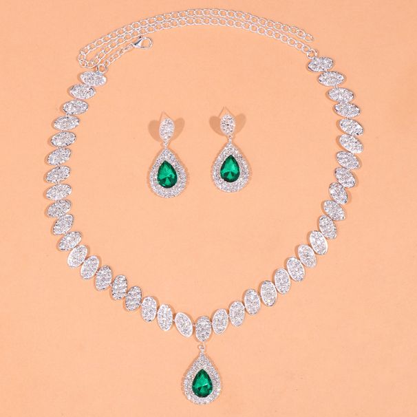 Luxury teardrop necklace earrings two-piece wedding jewelry fashion bridal jewelry set_voghion.com