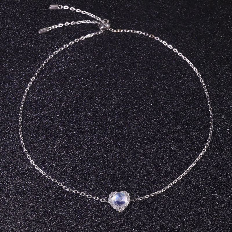 Ins Style Small Heart Shaped Natural Cream Blue Moonstone Bracelet S925 Sterling Silver Gift Gemstone Bracelet For Girls_voghion.com