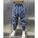 Pi Shuai jeans spring and autumn new elastic slim fit men's cropped versatile drawstring small leg pants trendy_voghion.com