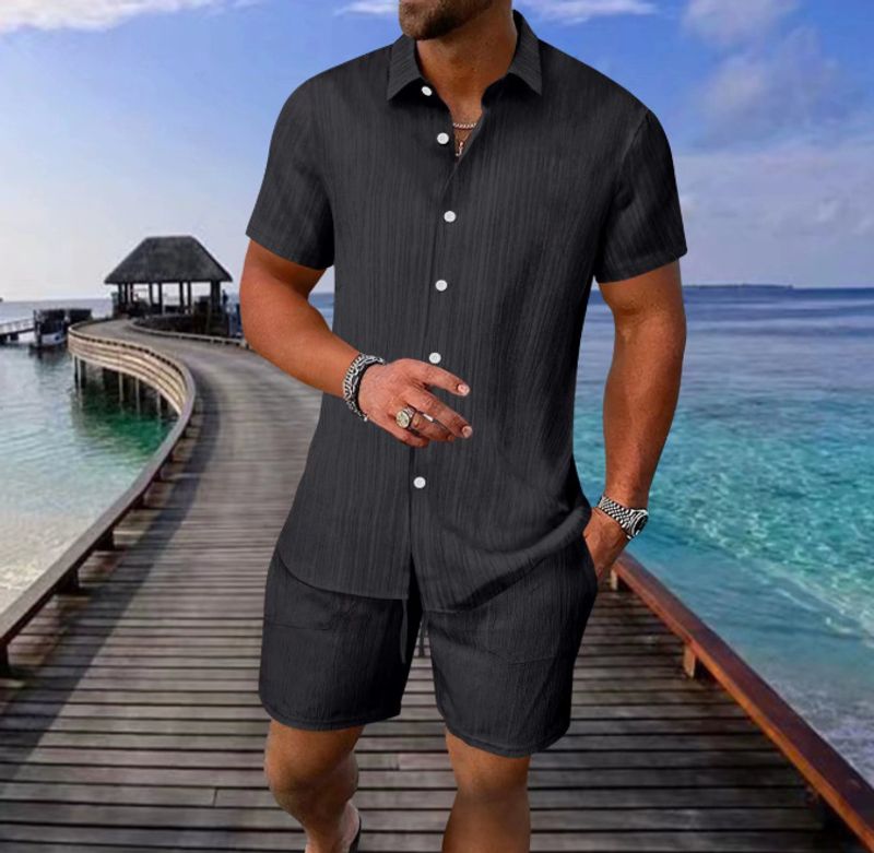 Męska odzież Seaside Casual Fashion Koszula z klapami Koszula z krótkim rękawem Garnitur z krótkim rękawem_voghion.com