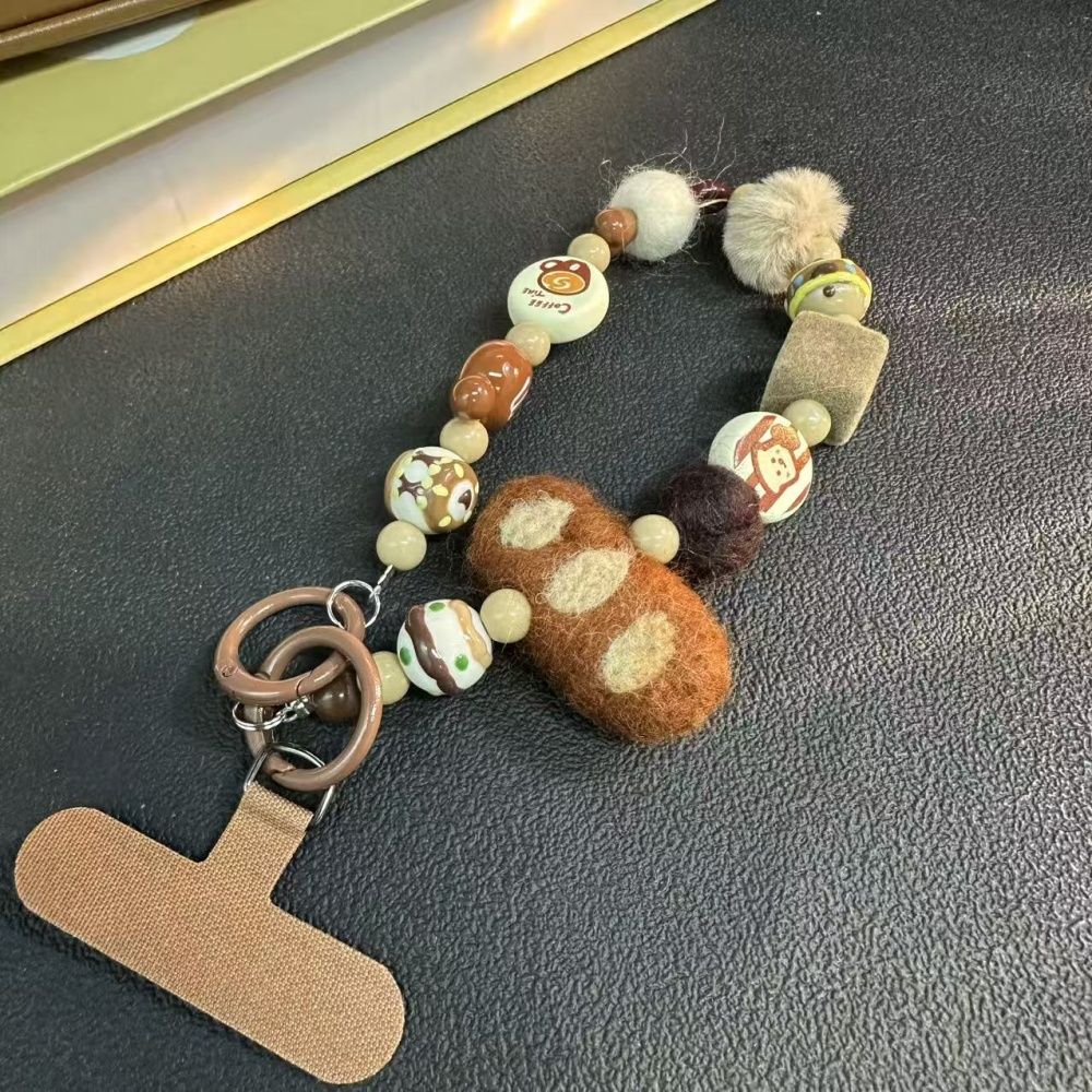 Ciondolo portachiavi con decorazione a forma di borsa Maillard, ciondolo retrò americano fatto in casa, catena di pane in feltro_voghion.com