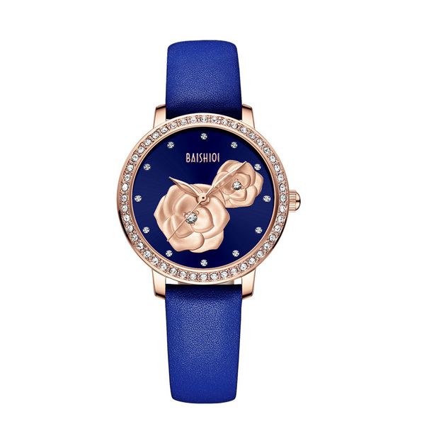 BAISHIQI 0094L New Women's Belt Rose Set Diamond Quartz Movement Gentle And Sweet Wind Watch_voghion.com