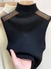 Mesh Knitted Top Women Y2K Tank Top Half Neck Vest Female Sleeveless Sweater Chic Cut Out Streetwear Solid Skinny Tube Top_voghion.com