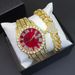 Set di bracciale cubano con catena in oro placcato oro di alta qualità con diamanti, orologio al quarzo con calendario per donna, orologio da polso_voghion.com