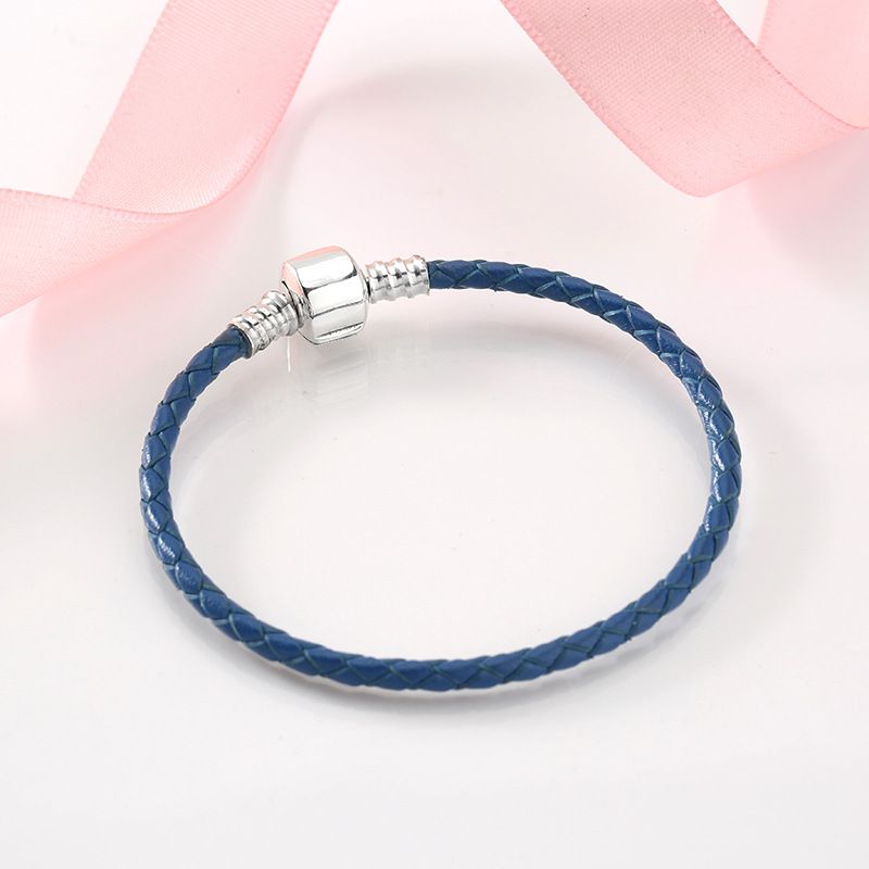 Gioielli da donna, semplici corde in pelle di vari colori, fibbia in argento Sterling S925, testa indossabile, ciondolo con perline fai da te, braccialetto base abbinato gratuito_voghion.com