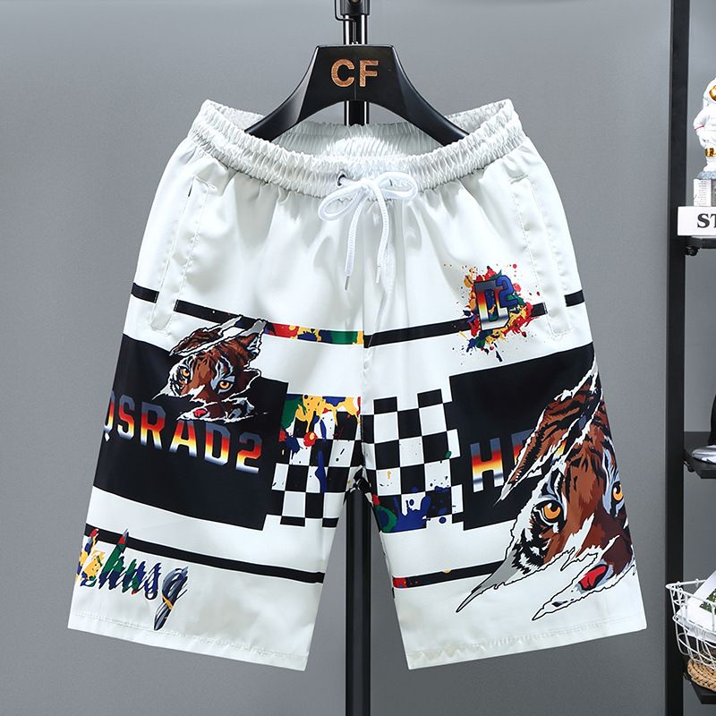 Neue lässige Shorts Sommer High-End-Druck Trend Strandhose gerade Herren Netz rot_voghion.com