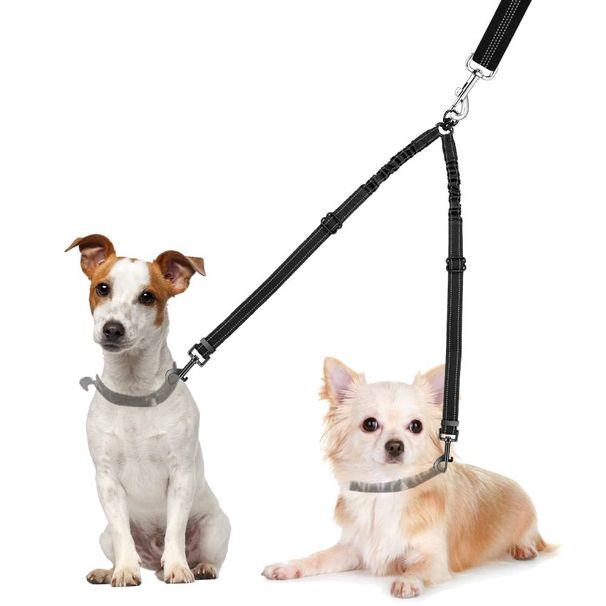 New Product Double Dog Leash_No Tangles_360° Rotating Reflective Traction Belt_voghion.com