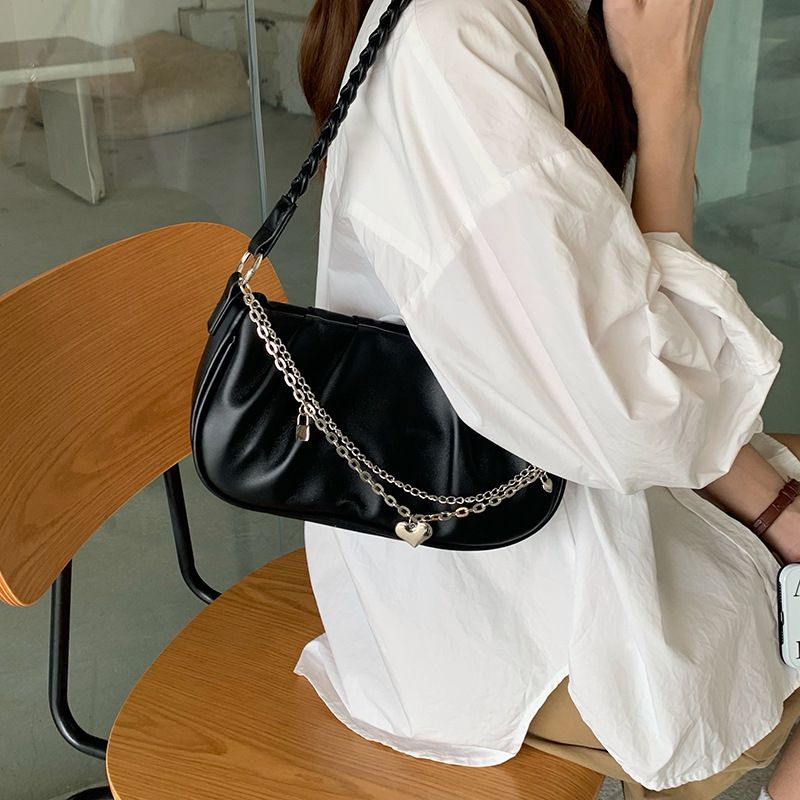 Fresh Cloud Ënneraarm Kleng Design Geplisséiert Schëllertasch Damen Crossbody Textur Kette Gewieft Handtasche_voghion.com