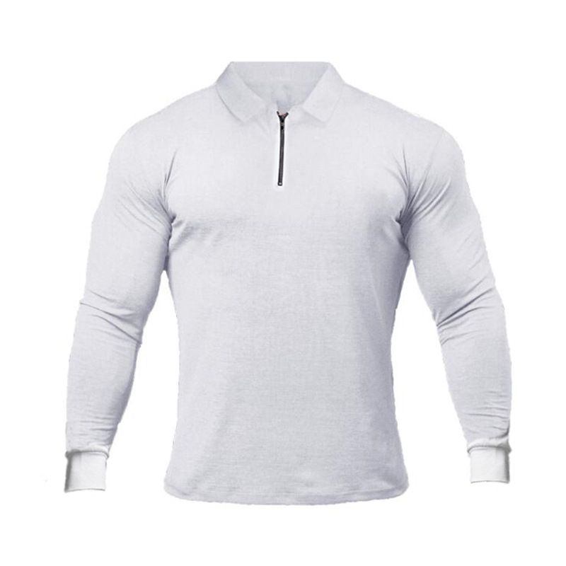 Spierpoloshirts voor heren, herenfitnesspoloT-shirts met lange mouwen en revers_voghion.com