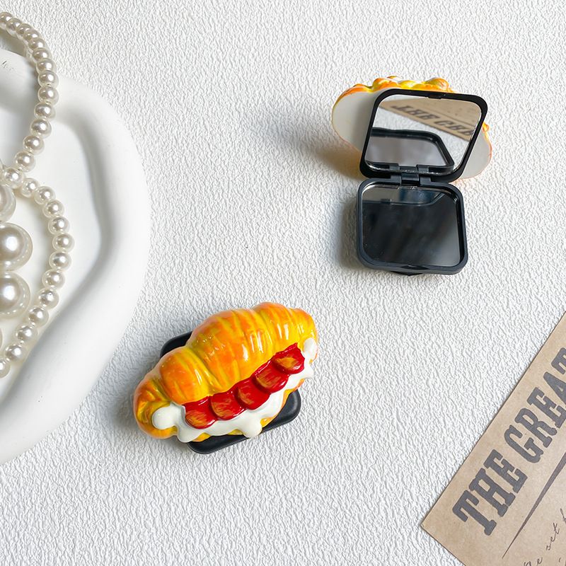 Simulated Hamburger Egg Tart Mobile Phone Airbag Flip Makeup Mirror Desktop Support Bracket Stable Portable_voghion.com