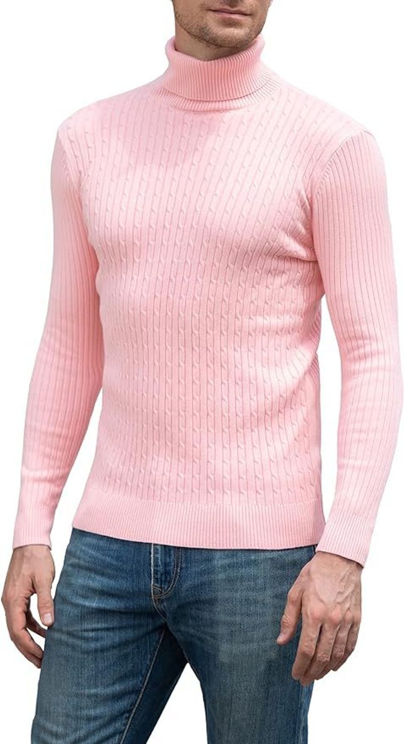 Men's Spring And Autumn New Casual Slim High Collar Pullover Sweater Top Twist Pattern_voghion.com