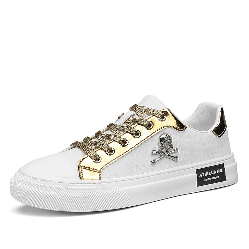 p9Summer zapatillas casuales de cuero sección delgada transpirable cuatro estaciones pequeño blanco con cordones color sólido tacón plano cráneo_voghion.com