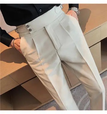Stile britannico, Geschäftliche Formelle Hose Für Herren, Herbst, Trendige Slims, Glättet Ihre Silhouette, Freizeithose, Einfarbig_voghion.com