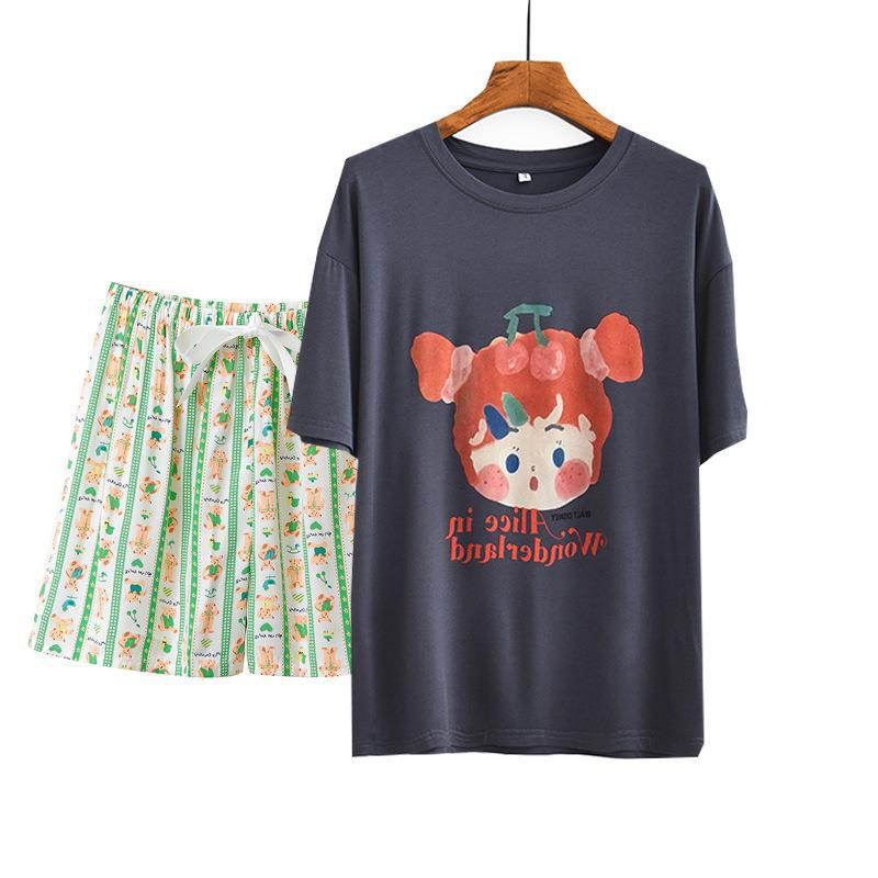 Damenbekleidung Sommer dünne Damen-Pyjamas kühles modales Netz rot INS heiße Baumwollseidenshorts Rundhals weich wachsartige Heimkleidung_voghion.com