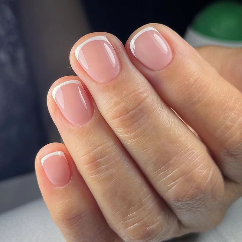 Short glossy square nail simple French white line wear nail simple all-match temperament wear nail manicure 24 pieces_voghion.com