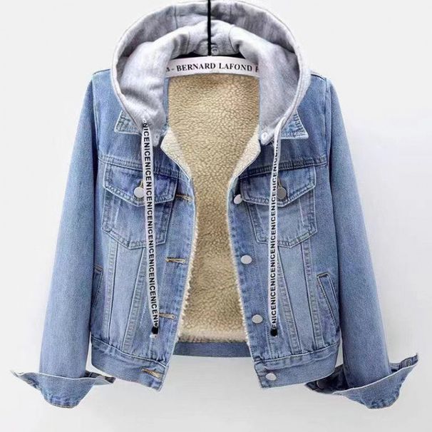Dametøj Denimjakke til kvinder vinter ny stil plus fløjl fortykket løs koreansk stil hætte bomuldsjakke varme toppe til kvinder_voghion.com