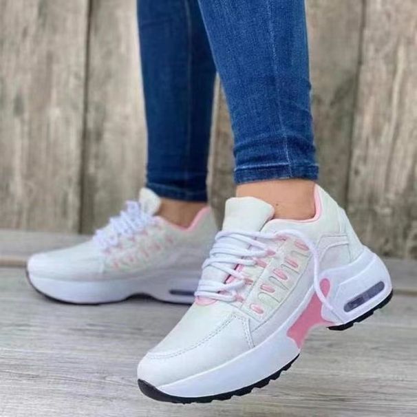 2023Ladies Sneakers Lace Up Wedge Heel Vulcanized Thick Sole Air Cushion Casual Large Size Women's Shoes_voghion.com