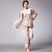 Ice Silk Pajamas Women's Casual Dragon Robe Printed Loungewear Three-piece Set_voghion.com