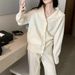 Women's knit suit lazy cardigan sweater wide leg pants two-piece set_voghion.com