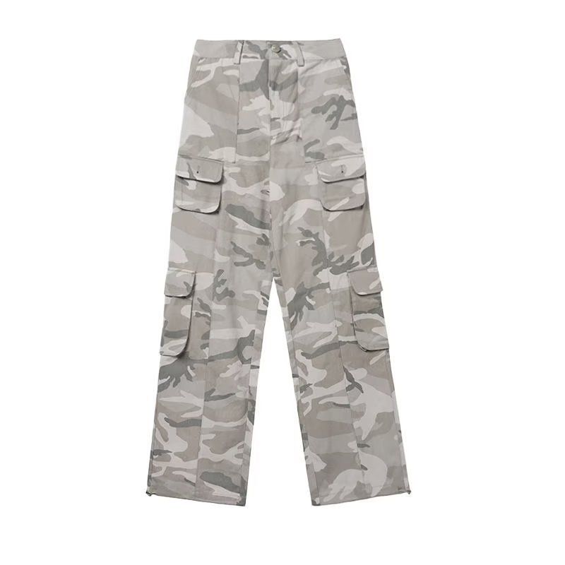 Men's Clothing high street hip hop loose wide leg camouflage casual pants men's straight multi pocket overalls ins trend_voghion.com
