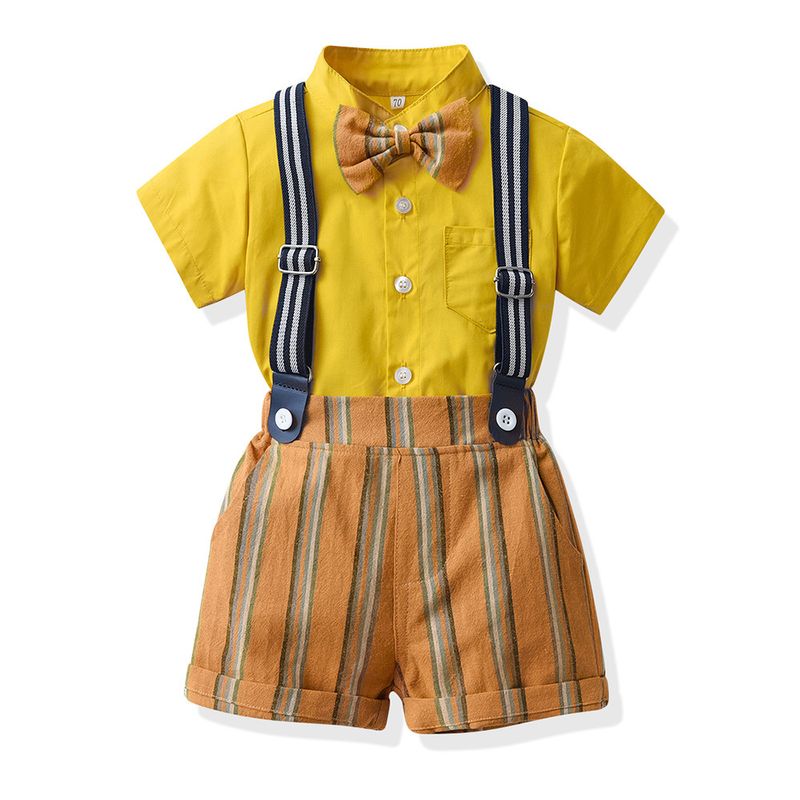 Kinderanzug für Jungen, kurzärmelige gestreifte Hose, kurzärmelige gestreifte Hose, Hosenträger, Kinder-Sommerkleidung_voghion.com