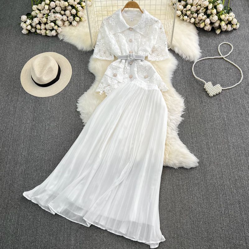 Jupe de costume deux pièces taille haute à revers léger pour femme_voghion.com