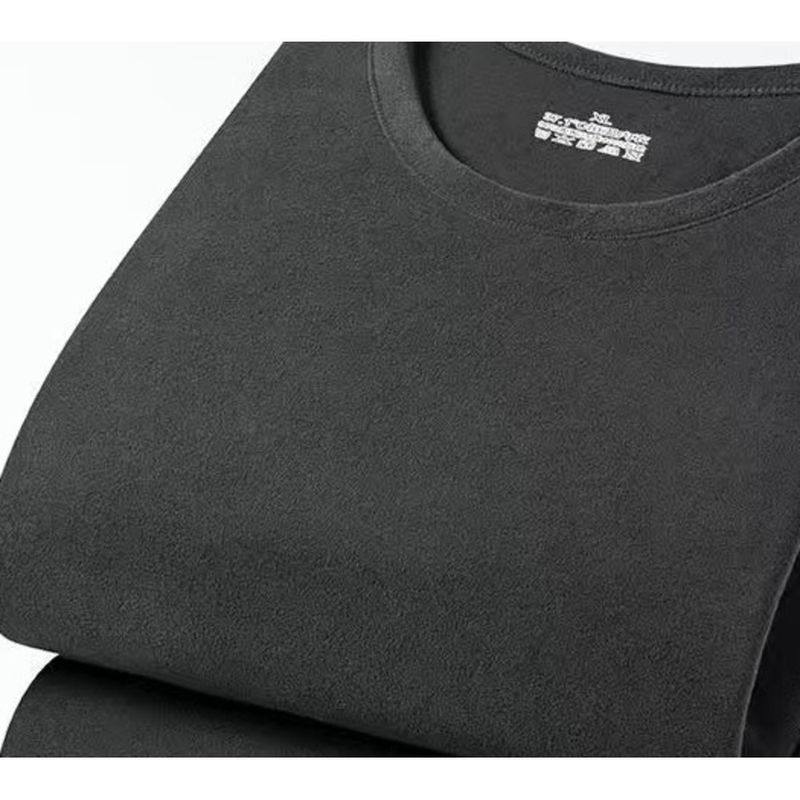 Doppelseitiges, warmes Rundhals-Set mit langärmeligem T-Shirt und Hose aus Samt für Herren und Herbsthosen, einfarbig für den Winter_voghion.com