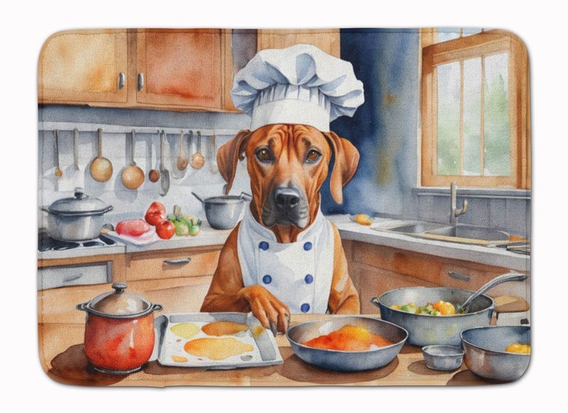 Rhodesian Ridgeback The Chef Memory Foam Kitchen Mat Machine Washable Anti-Fatigue Mat Cushion Comfort Bath Mat Or Kitchen Rug_voghion.com