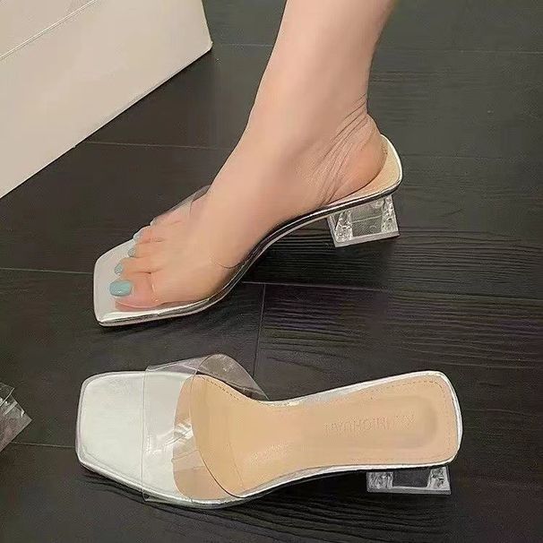 New Women's Transparent Flip-flops With Thick, Ultra-high Heels, Square Heads And Exposed Toes_voghion.com