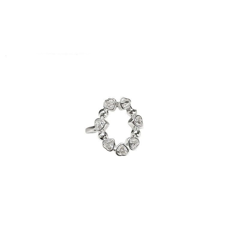 S Pure Korean Version INS Niche Light Luxury Design Zircon Heart Open Heart-shaped Silver Ring_voghion.com