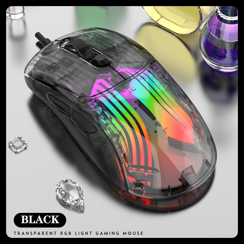 Arrival XYH New Transparent Wired Game Mouse RGB Light Effect gear DPI Adjustment USB Interface Mute O_voghion.com