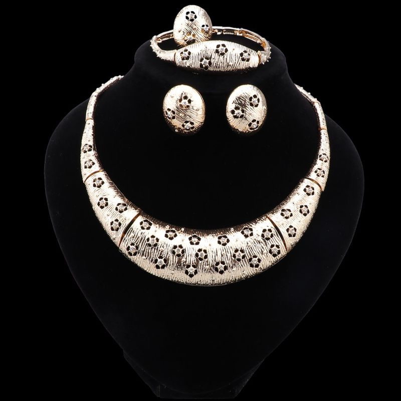 Women Gold Color Crystal Wedding Party Necklace Bangle Earring Ring African Beads Jewelry Set_voghion.com