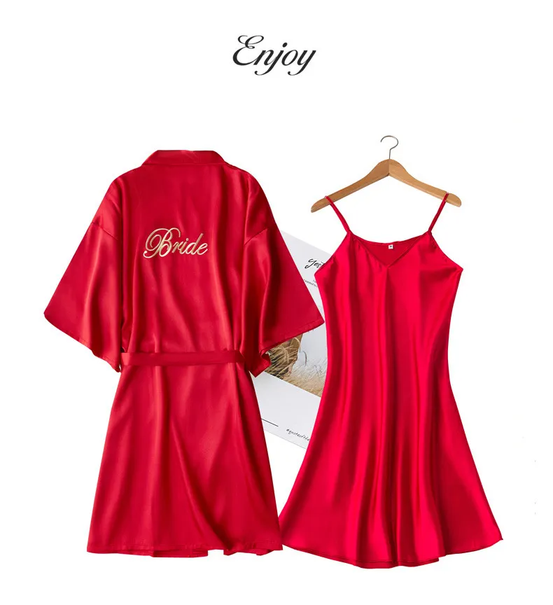 Women's Sleepwears Bride bridal gown morning gown ladies nightgown wedding makeup bridesmaids wedding kimono silk cardigan bathrobe_voghion.com