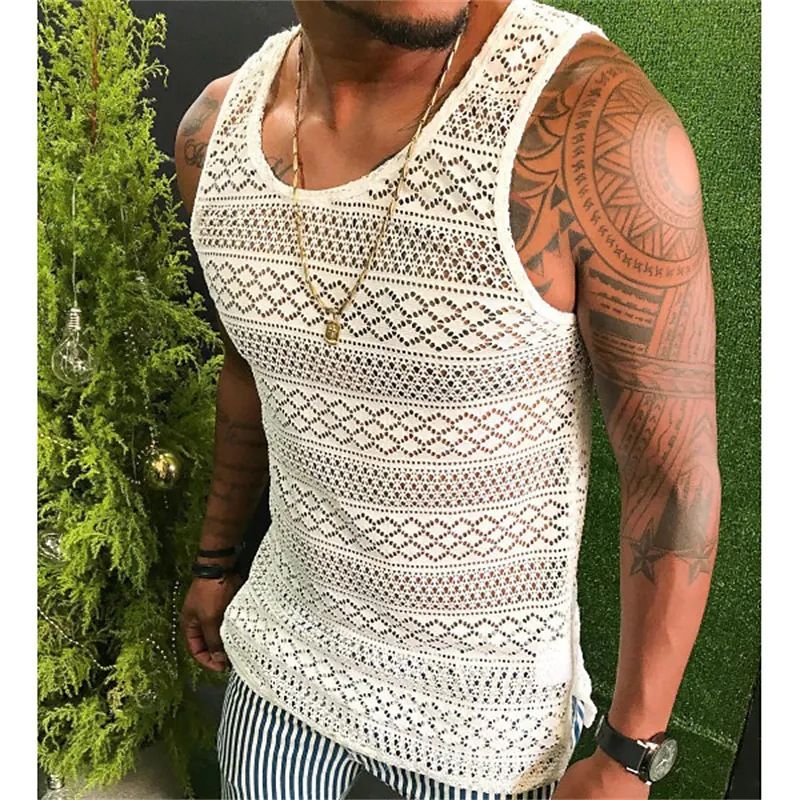 Men's Clothing Summer Men's New Tank Top Slim T Shirt Hollow Breathable Vest Men's Clothing Tops_voghion.com