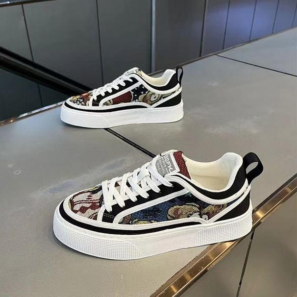 Diyan Sommer Herren 2024 Neue atmungsaktive Mode Vielseitige Canvas Trendy Dicke Sohle Graffiti Casual Sportschuhe_voghion.com