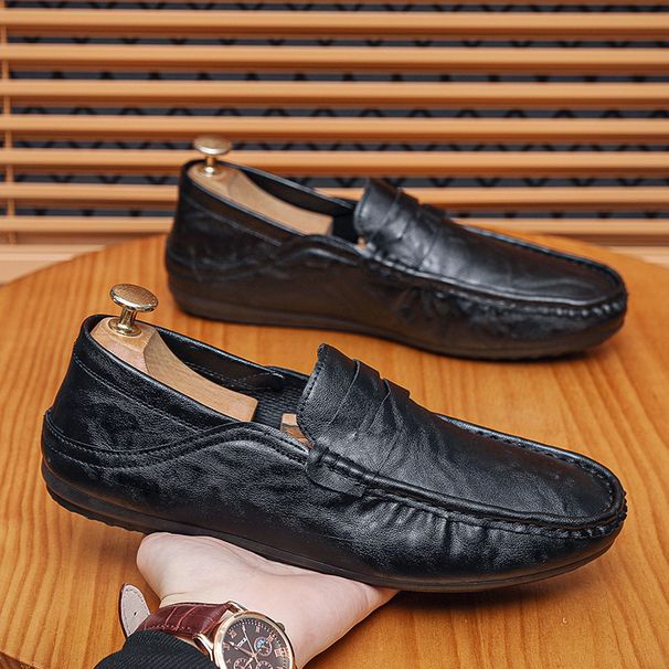 Spring New Leather Soft Sole Loafers Slip-On Casual Low Top Step-On Men's Shoes_voghion.com