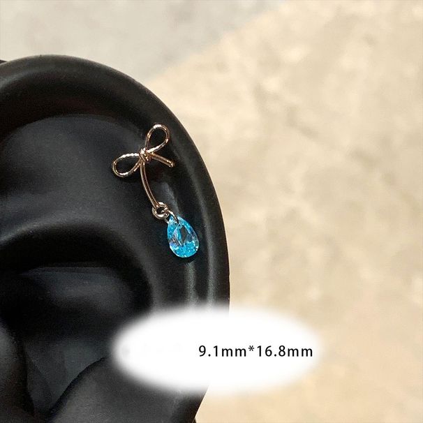 Orecchini pendenti con nodo a farfalla, zirconi blu, goccia d'acqua, perno dell'orecchio in acciaio al titanio, design unico, orecchini squisiti_voghion.com